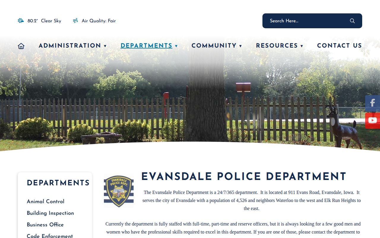 Evansdale Police official contact page for arrest records