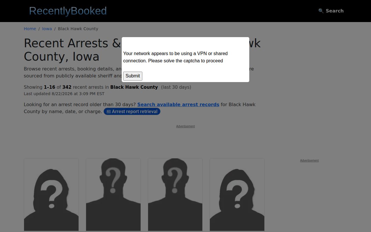 Unofficial Recently Booked Black Hawk County mugshot news page