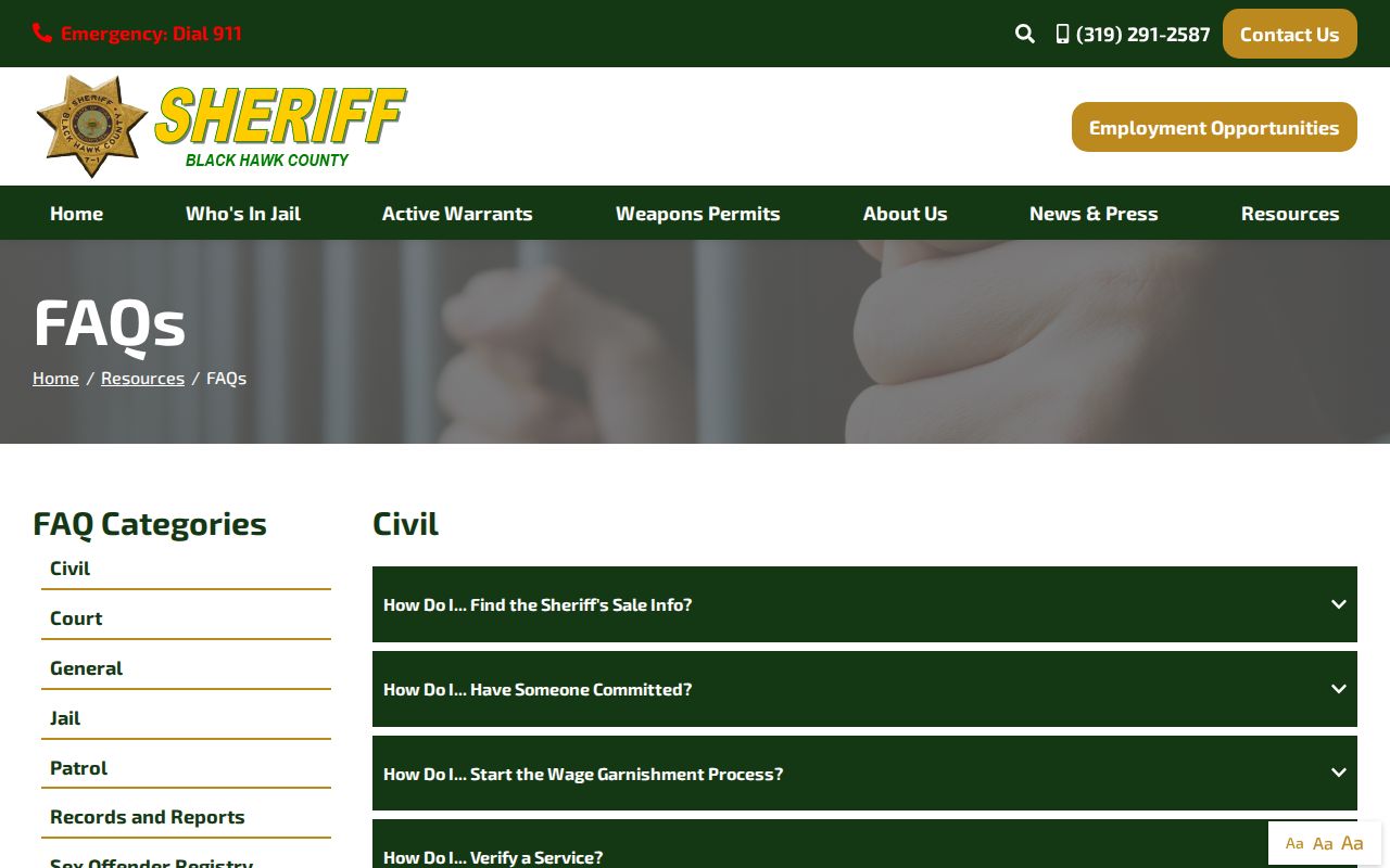 Black Hawk County sheriff records and jail FAQ