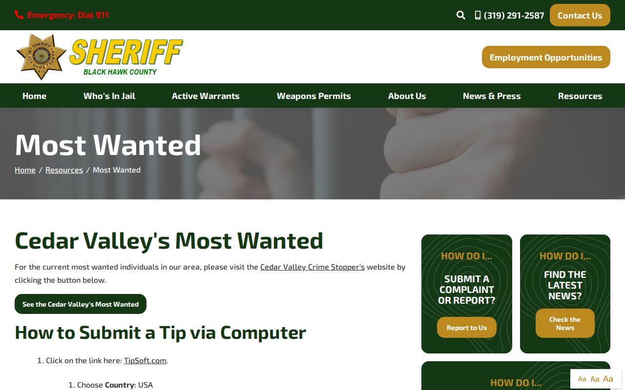 Black Hawk County Sheriff's Most Wanted official gateway